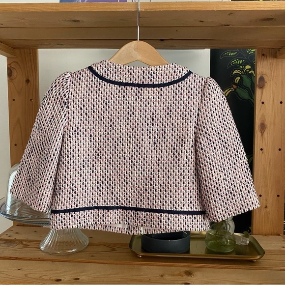 Janie and Jack Pink Navy Blue Cream Tweed Jacket 3t - Picture 3 of 13